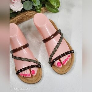 Brown Strappy Sandals with Metallic Accents